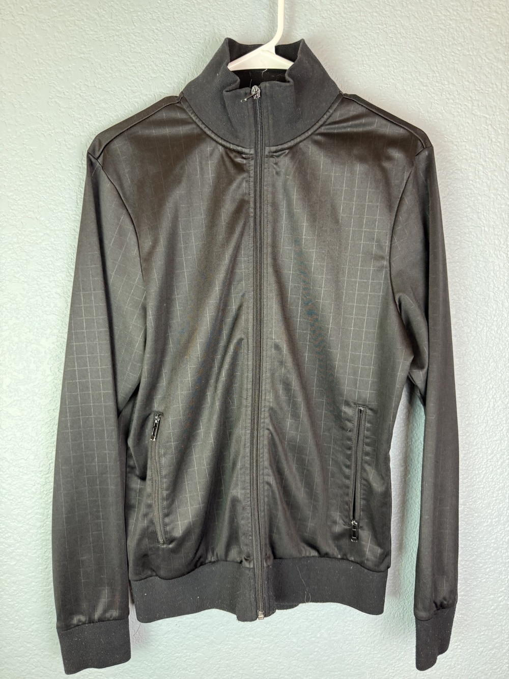 Bershka Jacket Mens Medium Black Grid Pattern Full Zip Track Bomber Streetwear